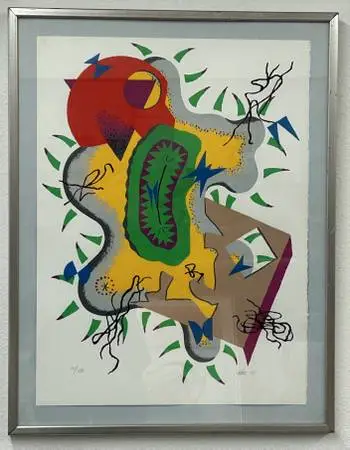 Abstract Lithograph Art by Swedish Artist Olle Kaks