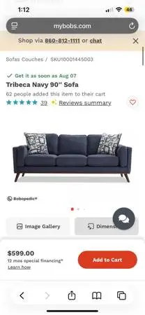 Navy sofa 90” - BRAND NEW