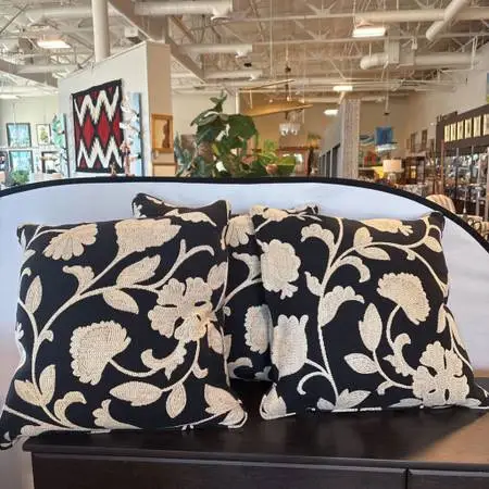 Black & Cream Floral Down Pillow- 21X21X4