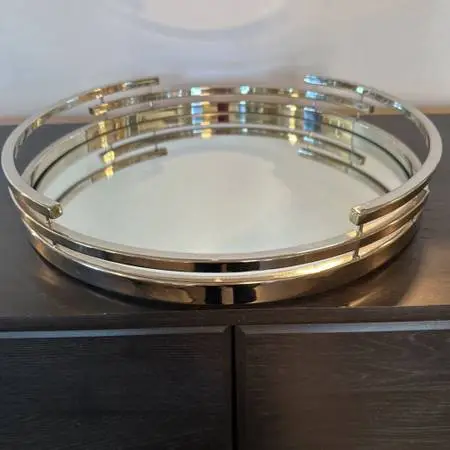 Round Chrome Mirrored Tray- 16.5X16.5X3H