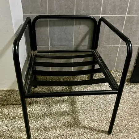 2 Patio Armchairs, Metal, Slatted, Square-Framed, Large
