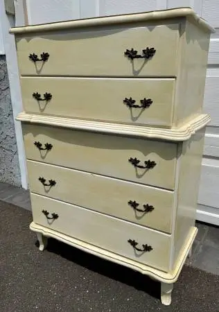 5 Drawer Antique White Solid Wood French Provincial Dresser