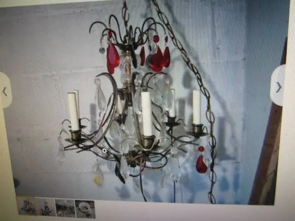 5 BRASS CHANDELIERS with GLASS CRYSTALS