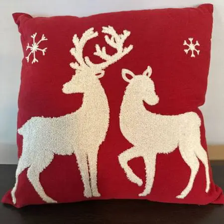 Red & White Reindeer Christmas Pillow- 16X16X4