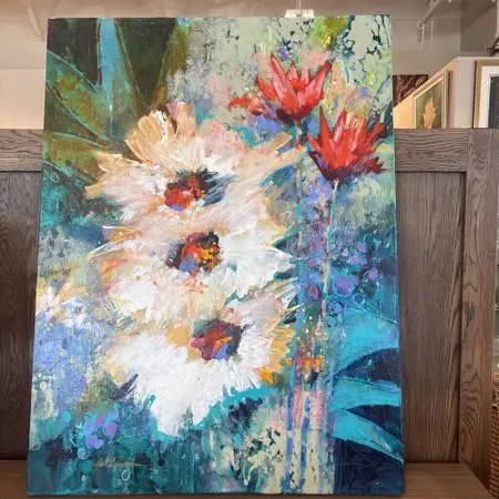 Original Teal W/White Flowers - 36X48