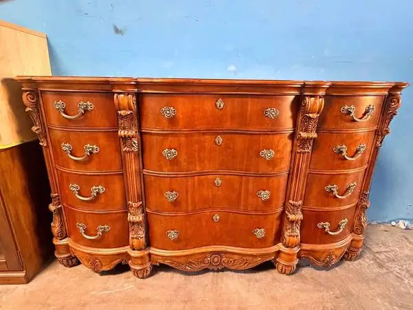 Pulakshi Ornate Serpentine Front Wooden Dresser