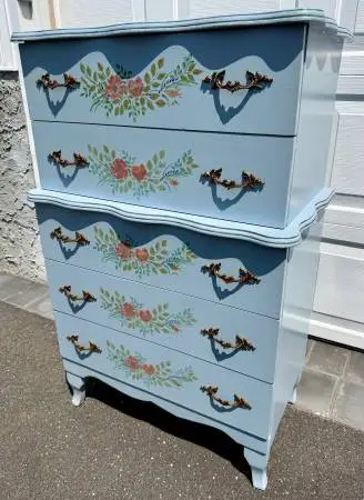Robins Egg Blue 5 Drawer Solid Wood French Provincial Dresser