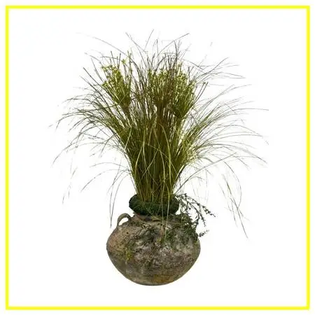Mid-century Modern Marmite Faux Grass Arrangement