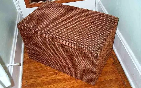 OTTOMAN storage HASSOCK Vintage Brown Tweed Seat Stool Chest Hinge Top