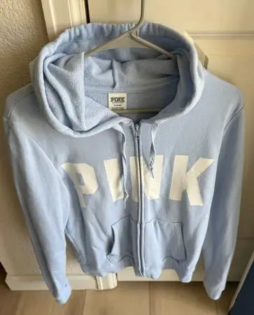 Pink Victoria Secret Light Blue zip up hoodie Size Medium