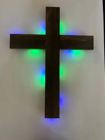 Wood Back Lit Cross With 15 Function Remote
