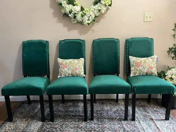 Four NEW Green Velvet Dining Chairs