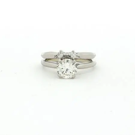 Ladies 1ct Natural Diamond Solitaire Wedding Set 14k White Gold Size 5.75 110592