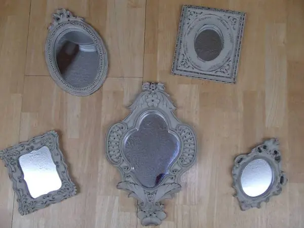 Vintage 5 Piece Resin Molded Mirror Set in Light Beige