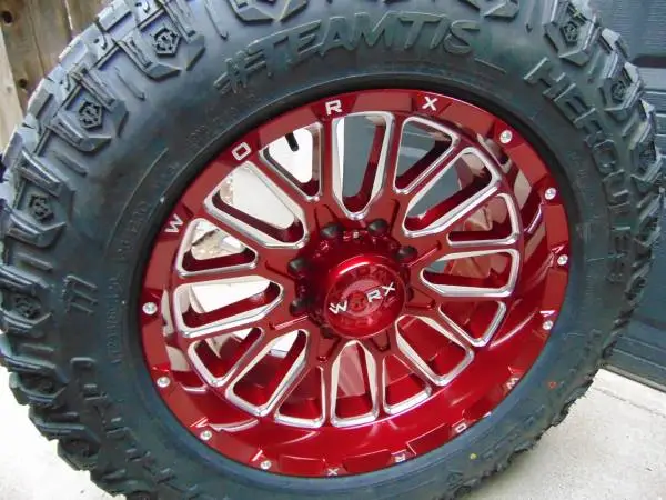 20X10 Worx Candy Red/Milled Rims 295 60 20 TIS M/T Tires *8X170*-19MM*