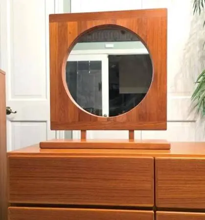 ►Mid Century Modern  Danish Teak Vanity/Hanging Mirror with Shelf