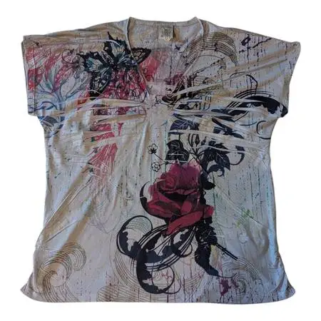 NWOT 90s Ransom Artistic Graffiti SS Stretch Top Womens 22/24 (1X)*
