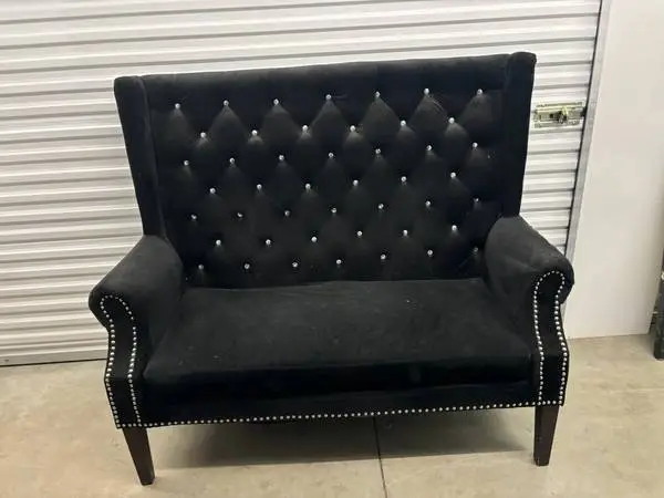2 Black Velvet High Back Sofas