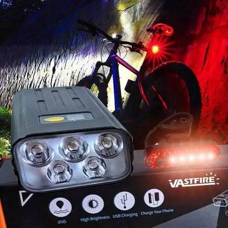 NEW VastFire 8000 head/tail bike light set - also a bright headlight