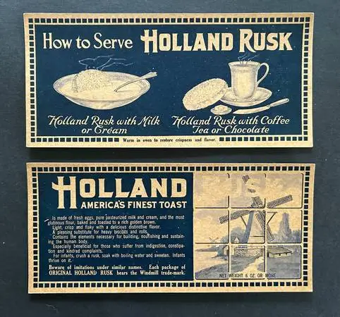 Two Early 1900s Holland (MI) Rusk advertising blotters