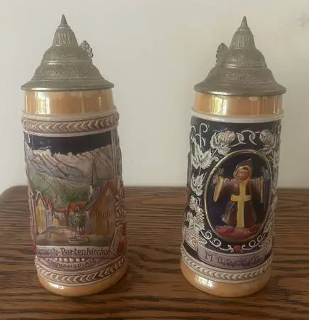 Two German Handgemalt (“Hand Painted”) Steins