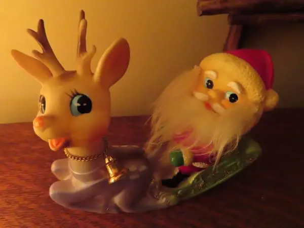 VINTAGE CHRISTMAS  NINOHIRA JAPAN SANTA CLAUS & RUDOLPH ON SLEIGH
