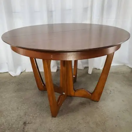 Johnson Furniture Sculptural Walnut Pedestal Dining Table Laminate Top