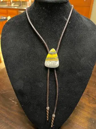 Gorgeous Deep Gold Yellow Jasper Stone Lariat Necklace with Adjustable Leather &