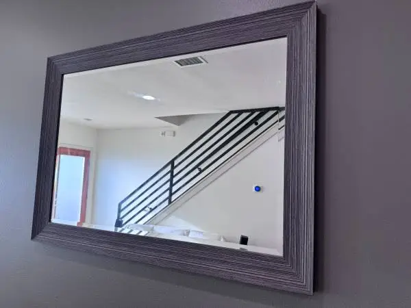 Beveled Wall Mirror 41.6H x 29.6W - Gray Wood Frame - like new
