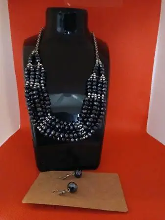 Black Beaded necklace and Earring Set