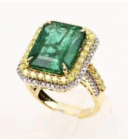 Solid 14k Yellow Gold Ring with 10.85ct Near Flawless African Emerald