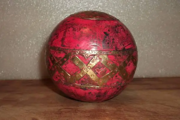 Vintage Indian Brass Ball made of Wood