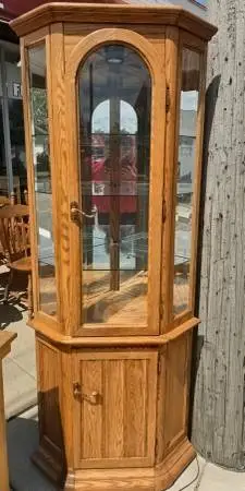 Vintage Solid Oak Corner Cabinet / Curio /  Display Case