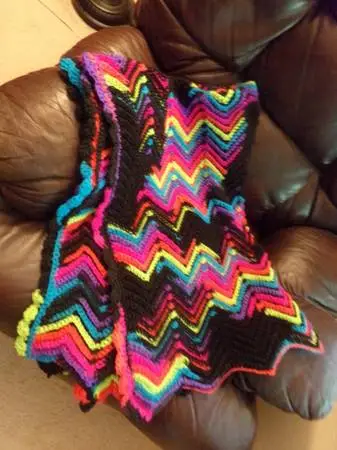NEW HANDMADE crochet ripple Afghan blanket variegated Neon