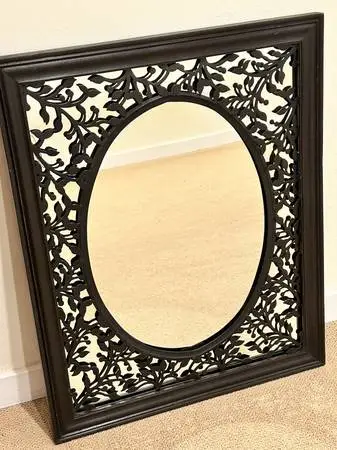 Rustic Dark Wood and Metal Decorative Wall Mirror