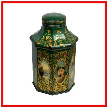 Savage London Victorian Hand Painted Tole Tea Canister No. 2