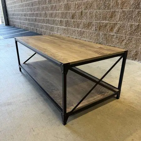 Gray Modern Coffee Table, Wood Top w/Metal Frame