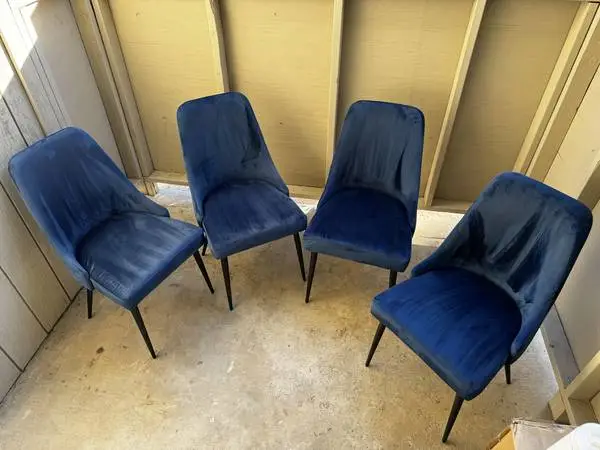 4x Rivet Modern High-Back Padded Dining Chair, 19.5D, Blue