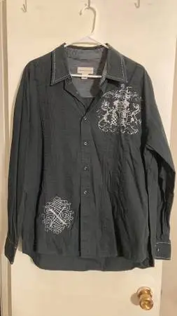 Pronto Uomo Mens Long Sleeve Casual Button Up Faded Black Shirt - XL -