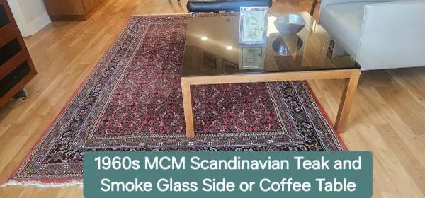 1960s MCM Scandinavian Teak and Smoked Glass Top  Coffee Table 140