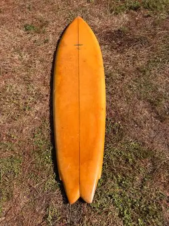 Surfboard vintage 1970s sunset