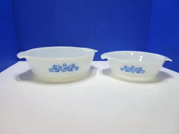Pair Vintage Fire King Blue Cornflower Casserole Dishes