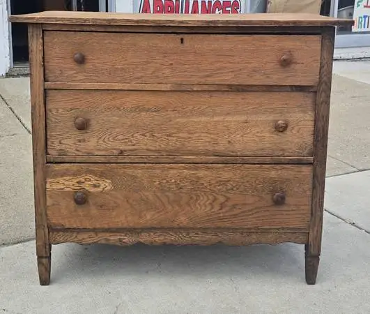 Antique Solid Oak 3 Drawer Dresser TV Stand