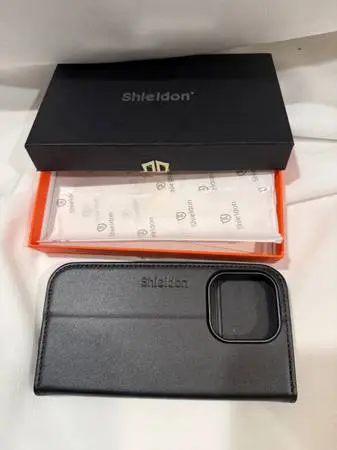 SHIELDON Case for iPhone 15 2023, Genuine Leather Wallet Book Case