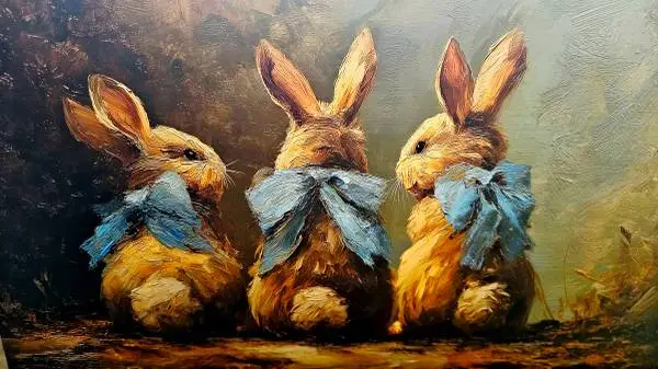 Painting/Picture of Bunnies with Blue Bows