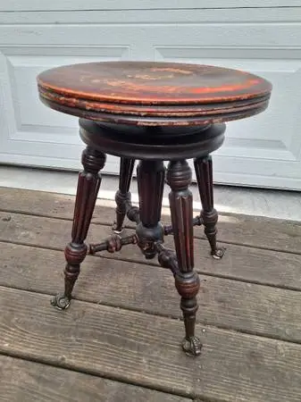 Antique Victorian Walnut wood swivel piano stool claw foot glass balls