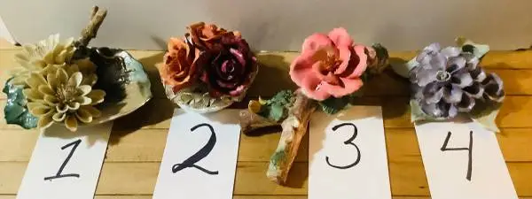 4  - VINTAGE ITALIAN CAPODIMONTE FLORAL SCULPTURES — each