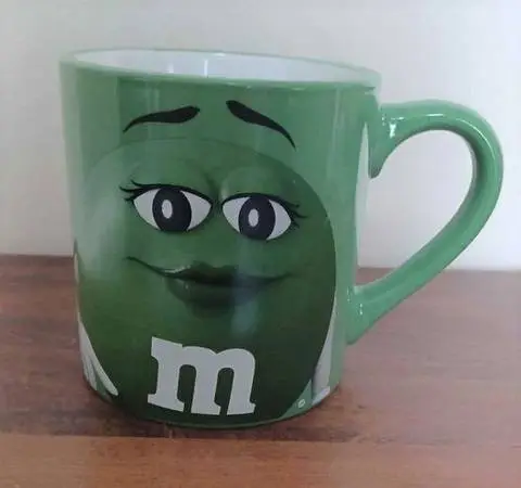 Green M & M Stoneware Coffee Mug
