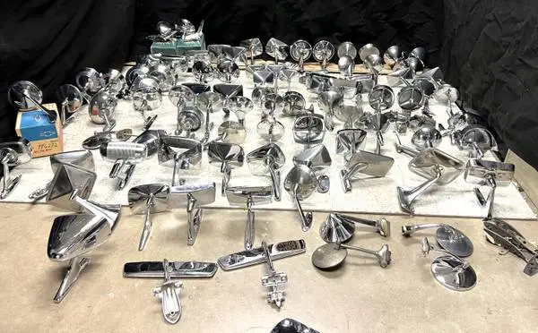 MASSIVE LOT VINTAGE CHROME CAR SIDE DOOR MIRRORS