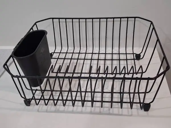 RUBBERMAID Black Dish Rack drain with silverware utensil holder dishes